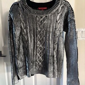 Saks Fifth Avenue Black and Silver Cable Knit Sweater
